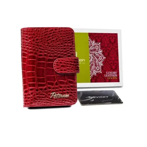 portfel PETERSON CR-602 czerwony krokodyl skóra naturalna